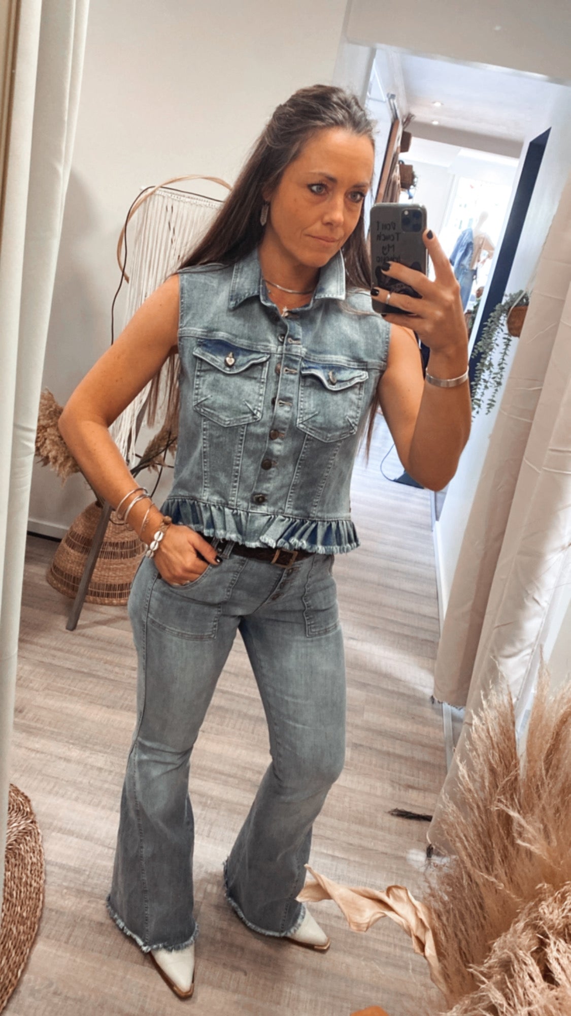 Denim Gilet Ruffled