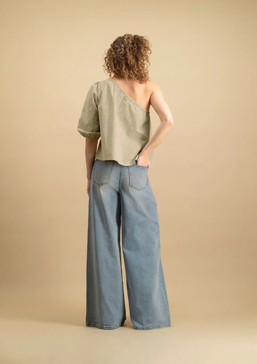 Marloes One Shoulder Top Olive Grey