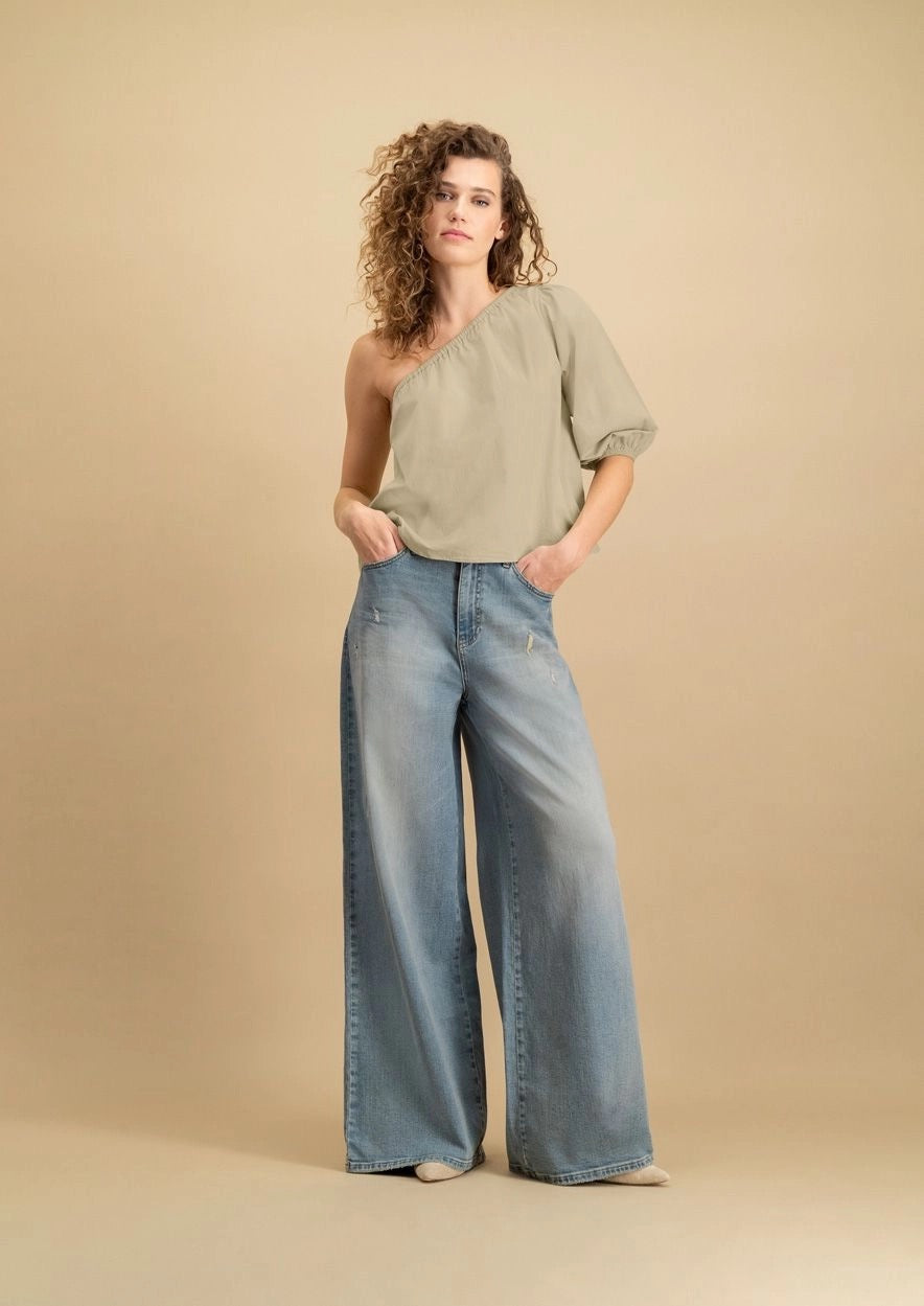 Marloes One Shoulder Top Olive Grey