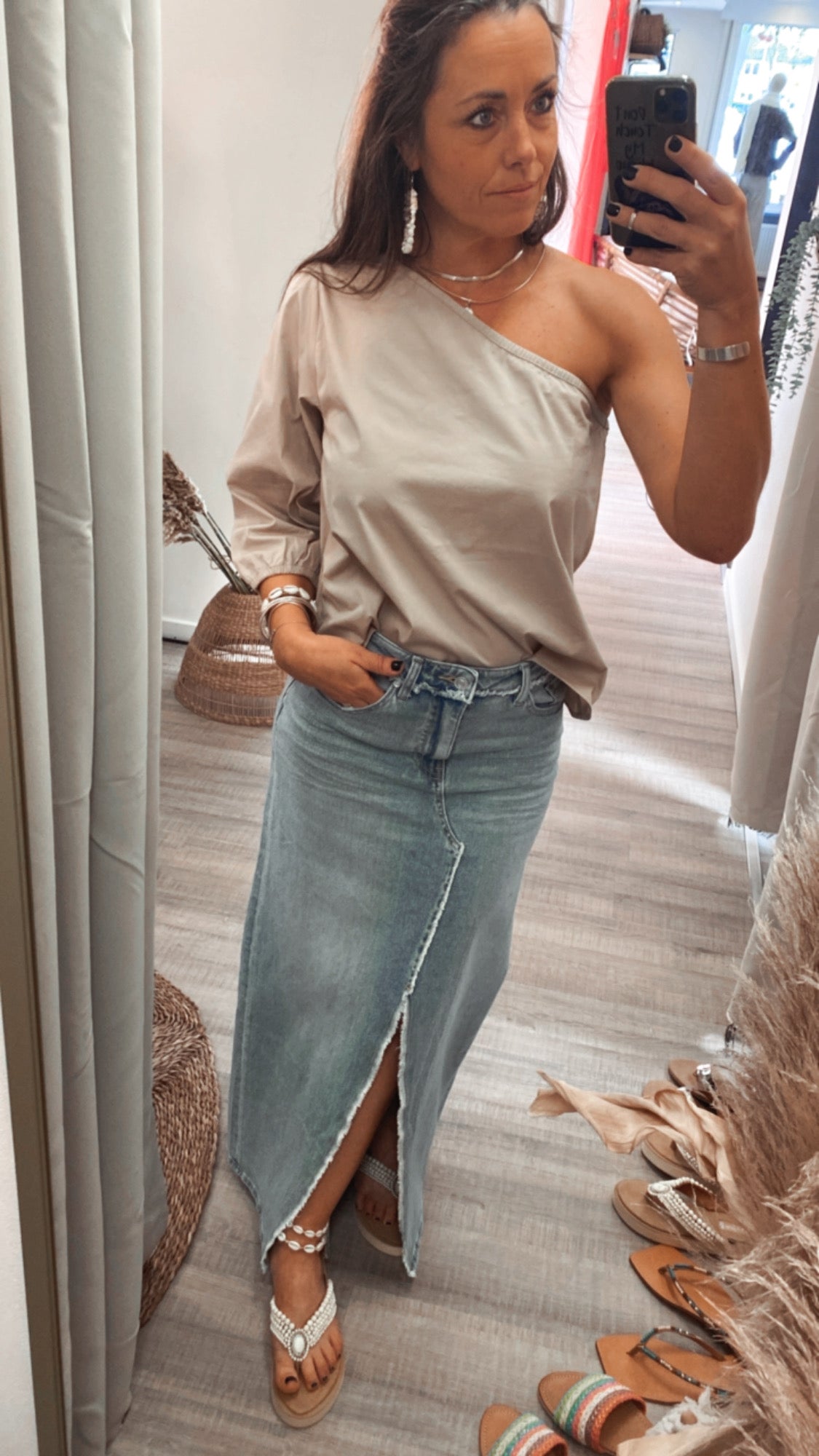 Marloes One Shoulder Top Olive Grey