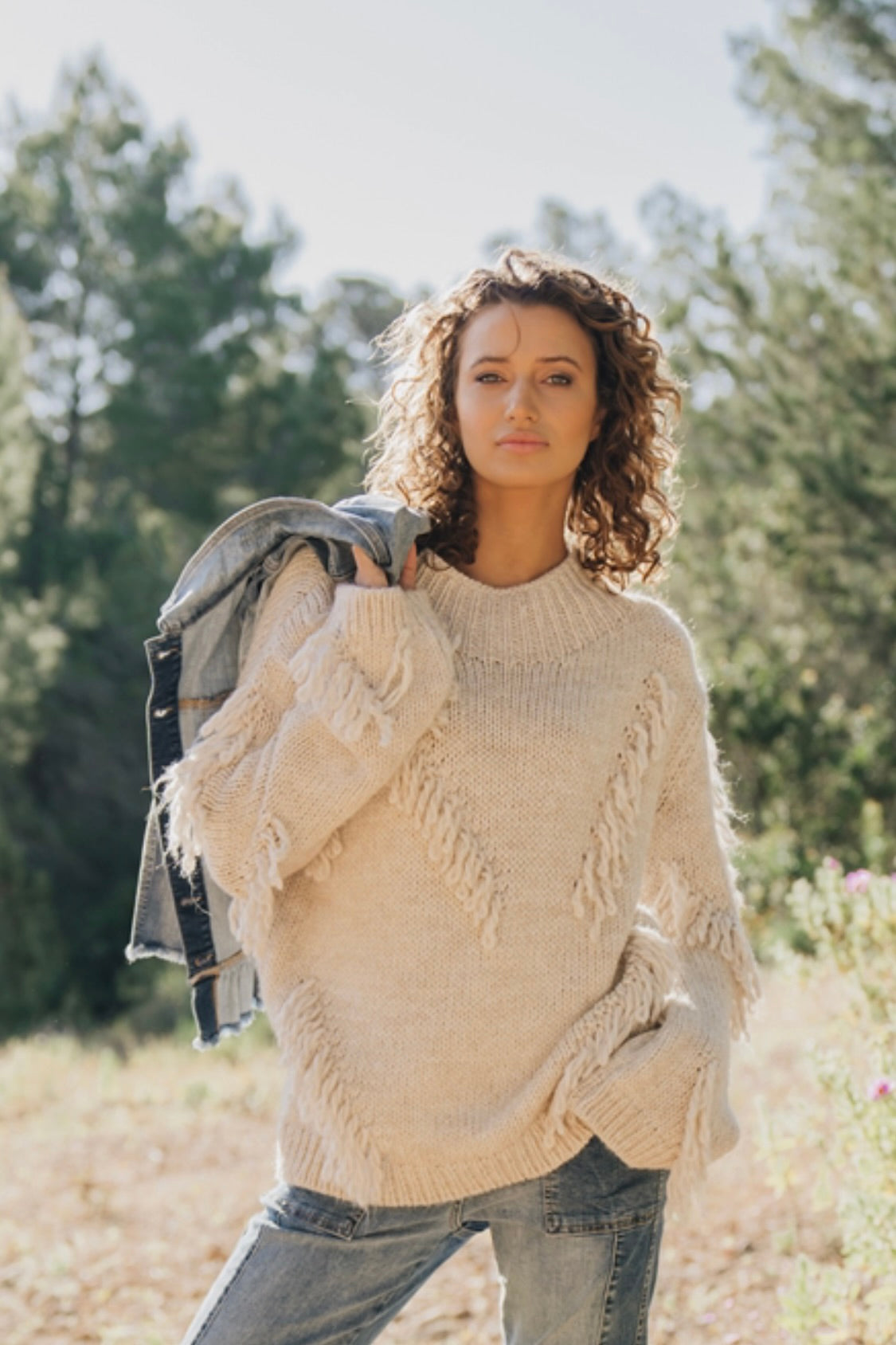 Knitted FRINGE Jumper Cream