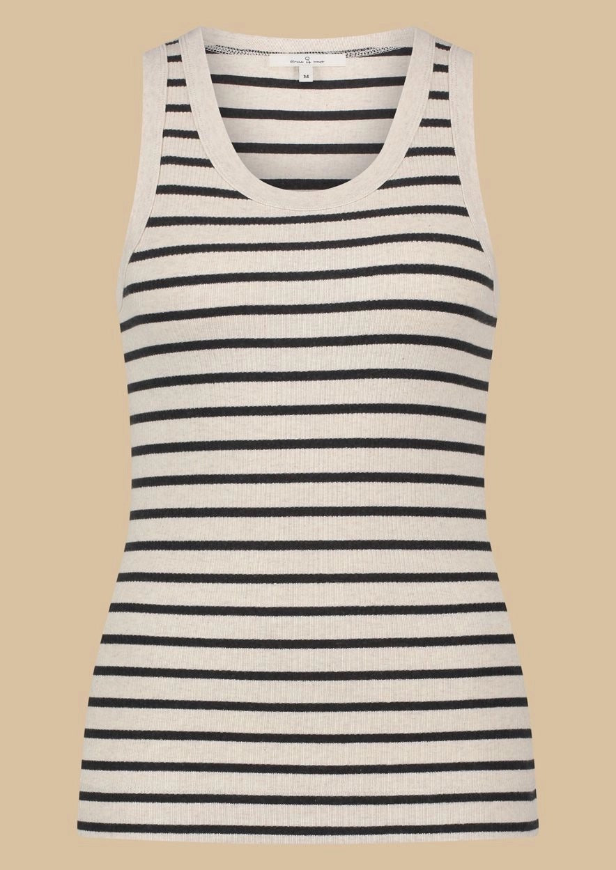 Gestreepte tanktop van Circle Of Trust, beige met zwarte strepen, ribgebreide stretchstof en aansluitende pasvorm.