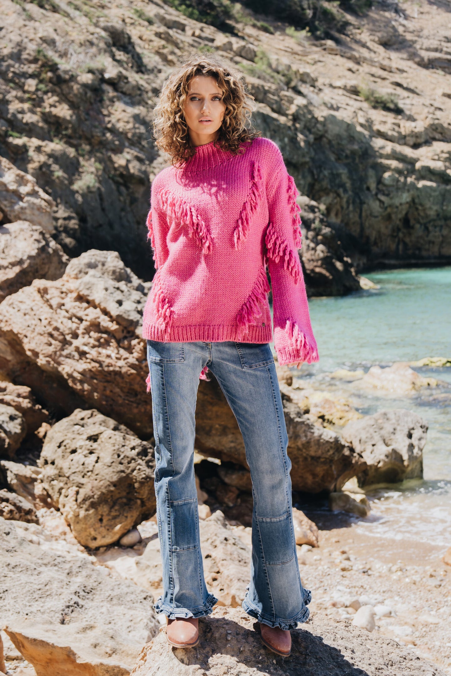 Knitted FRINGE Jumper Pink