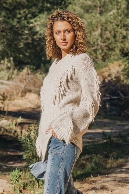 Knitted FRINGE Jumper Cream