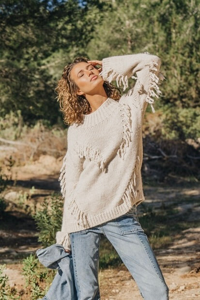 Knitted FRINGE Jumper Cream