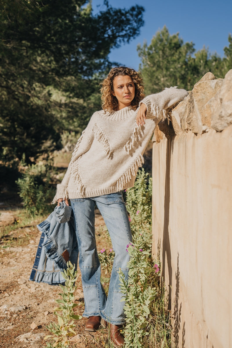 Knitted FRINGE Jumper Cream