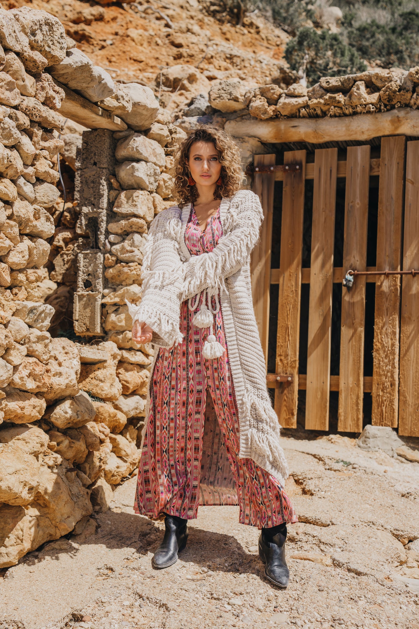 Long Fringed Cardigan SES BOQUES Cream