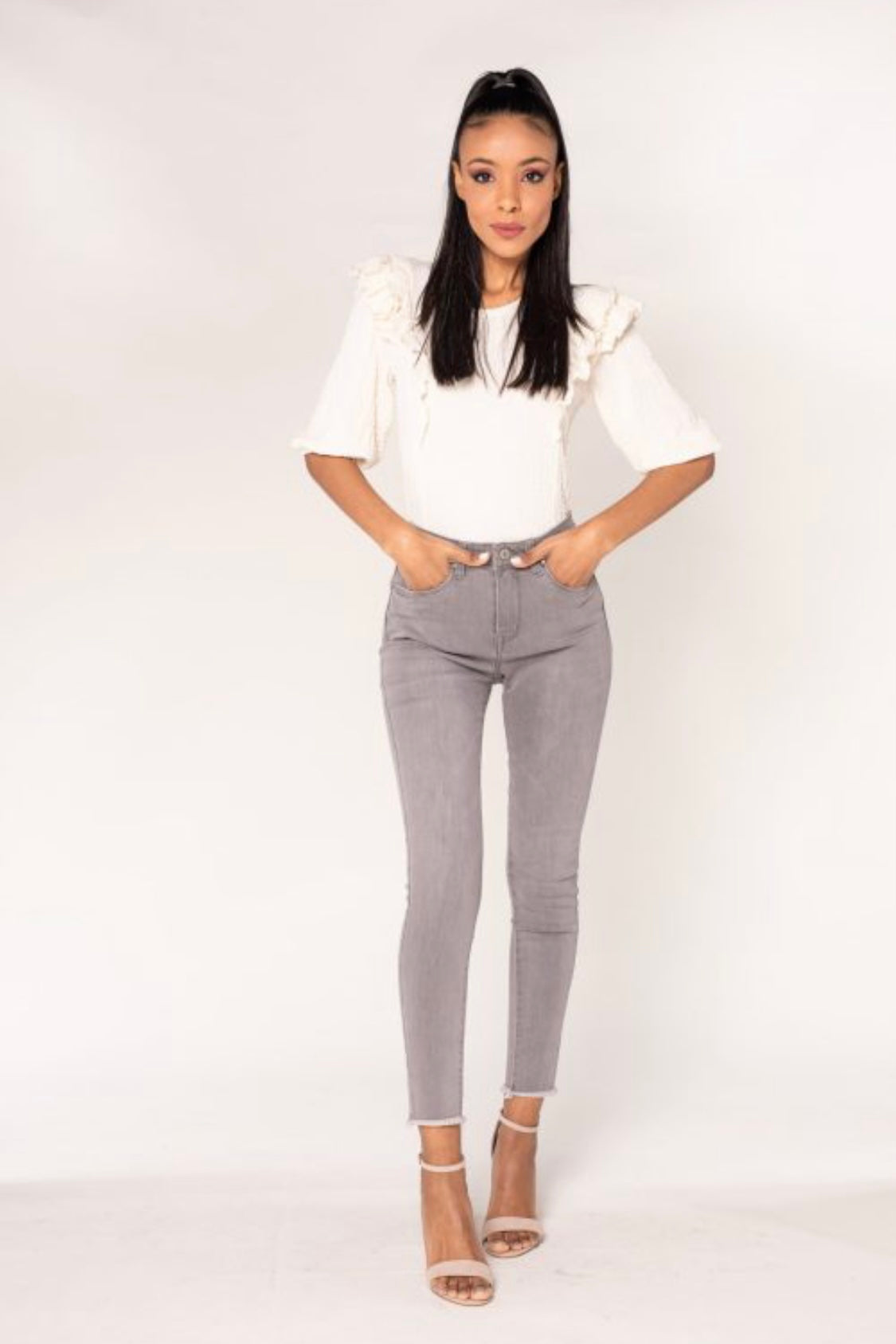 Skinny Jeans Cropped - Grey-