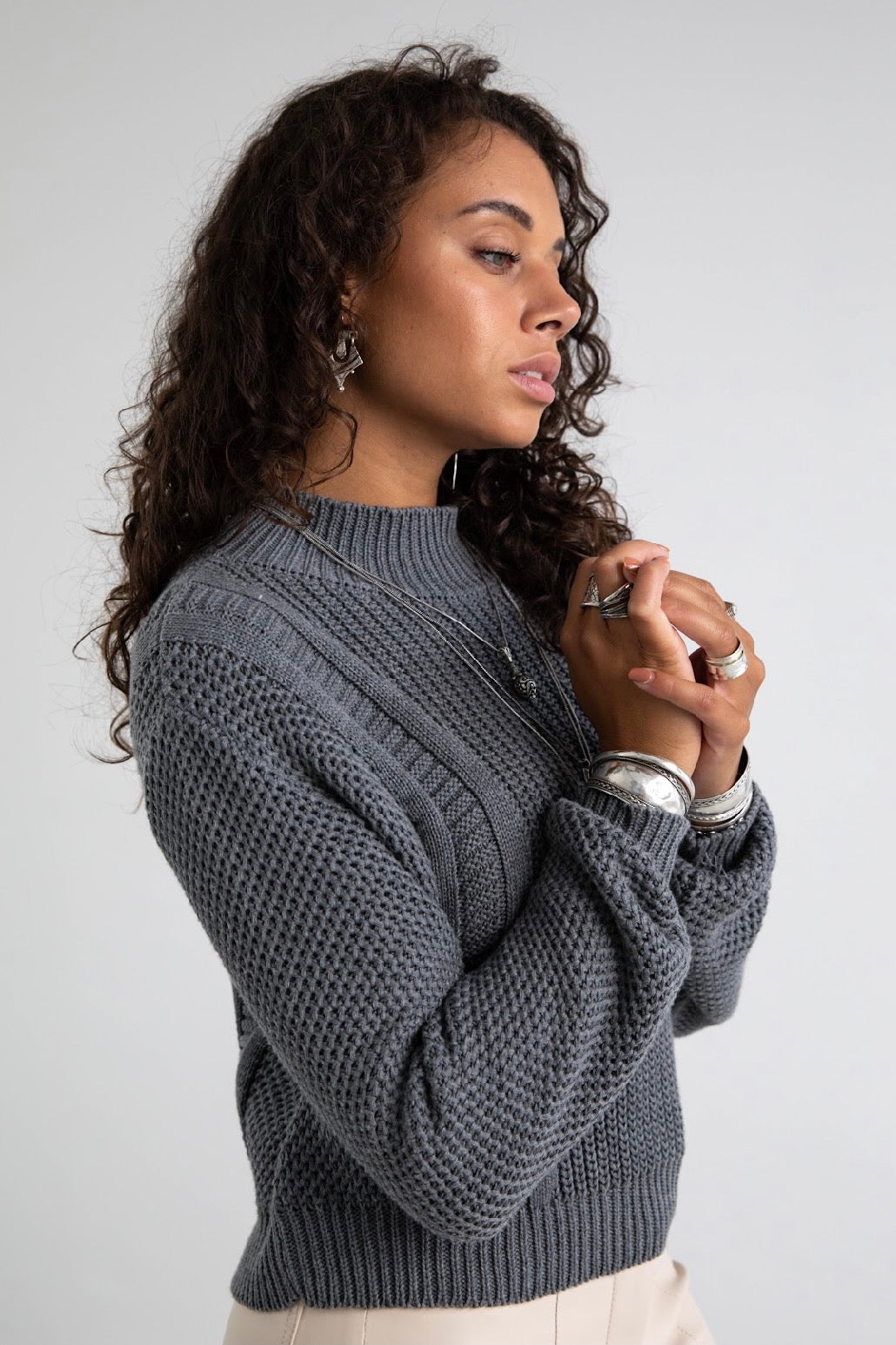 Aster Knitted Sweater - Stone Grey -