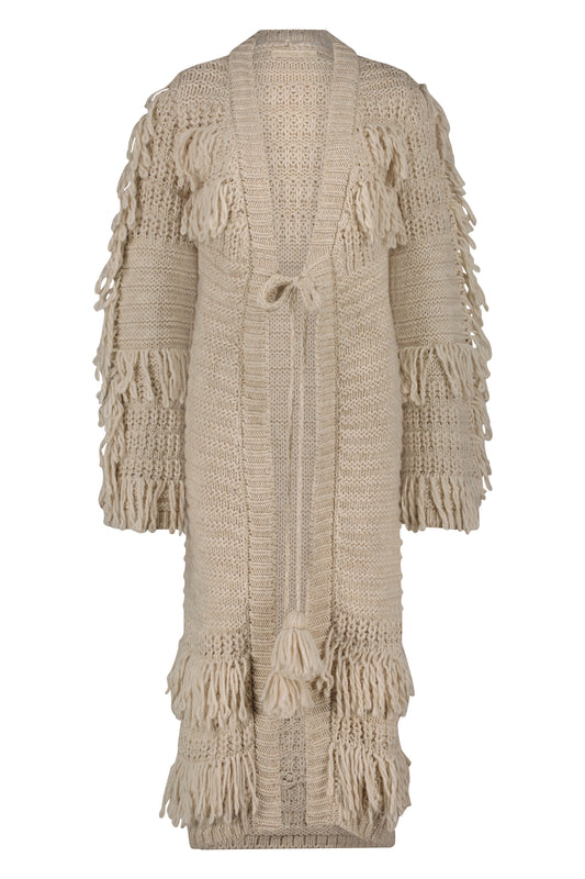 Long Fringed Cardigan SES BOQUES Cream