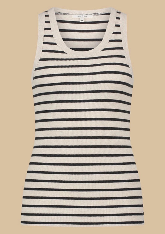 Gestreepte tanktop van Circle Of Trust, beige met zwarte strepen, ribgebreide stretchstof en aansluitende pasvorm.