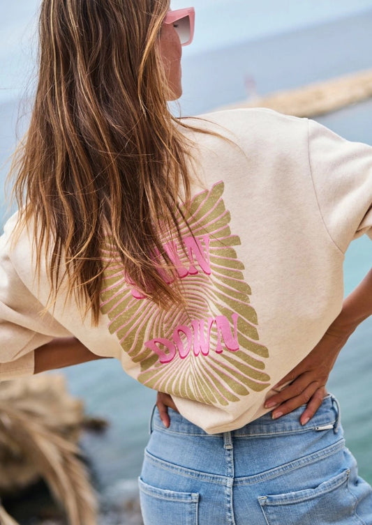 Sweater van Circle of Trust  met print op de rug, melange beige