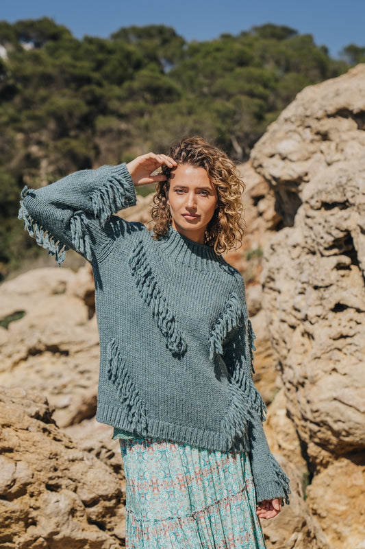 Knitted FRINGE Jumper Petrol