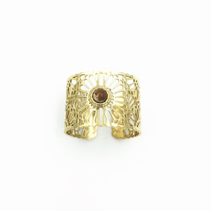 Ring FLOWER Brown Stone/GOLD