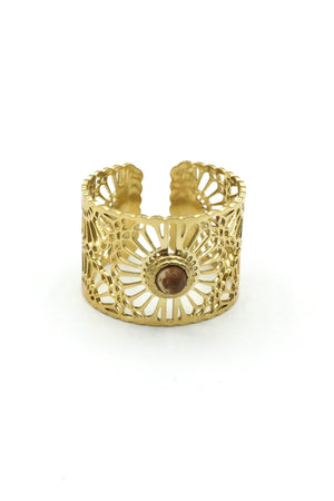 Ring FLOWER Brown Stone/GOLD
