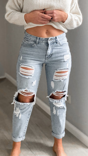 High Waist MOM Jeans - Light Blue-